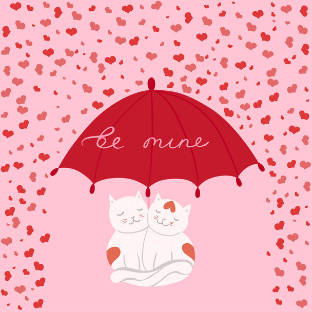 Gatos apaixonados por um guarda-chuva. Cartão para o Dia dos Namorados. Gráficos vetoriais
. - Vetor, Imagem