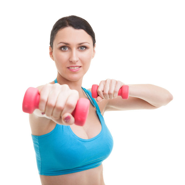 Happy woman working out - Isolated On White - Foto, Bild
