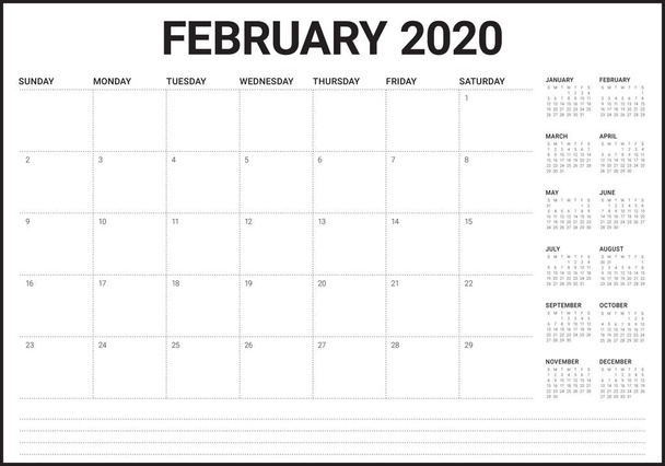 februar 2020 schreibtisch kalender vektor illustration - Vektor, Bild