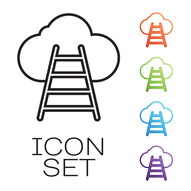 Black line Ladder leading to cloud icon isolated on white background. Stairs leading to the cloud. Set icons colorful. Vector Illustration - Vector, Image