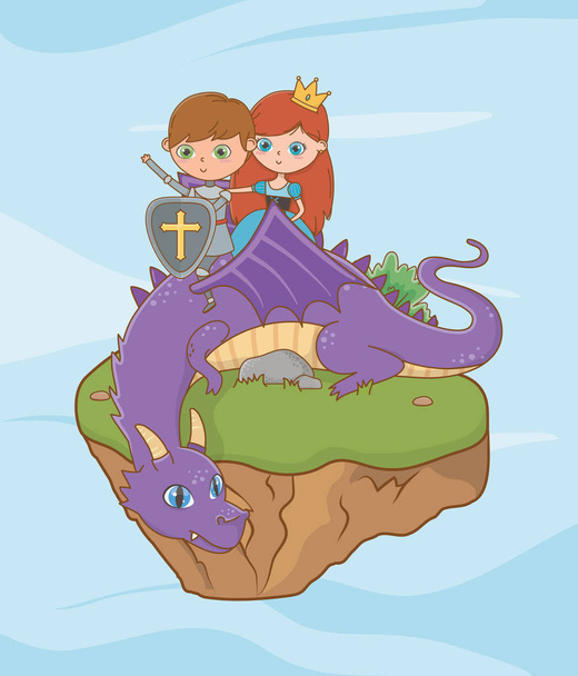 Caballero princesa y dragón del diseño de cuento de hadas - Vector, imagen