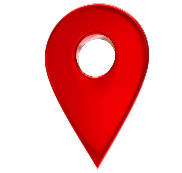 Pointeur de carte rouge broche 3d. Symbole de localisation isolé sur fond blanc. Point de localisation Web, pointeur. rendu 3D
. - Photo, image