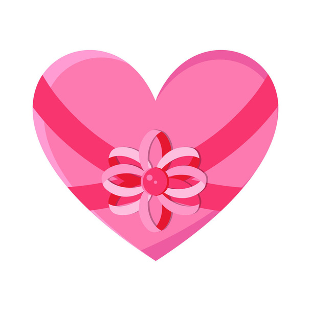 Pink heart with bow in vector isolated on white background. Valentine for Valentine s day. vector icon valentine. Gift in the form of hearts on celebration. - ベクター画像
