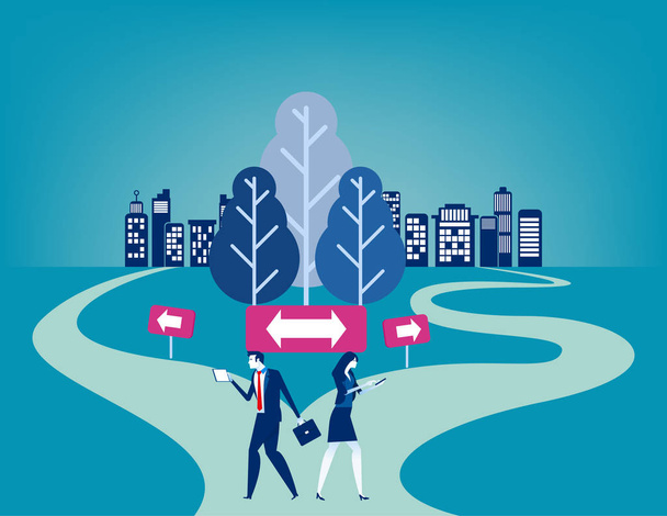 Businesss people with crossroad. Concept business vector illustr - Vector, Image