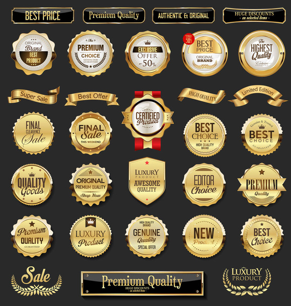 Collection of golden badges and labels retro style - Vecteur, image