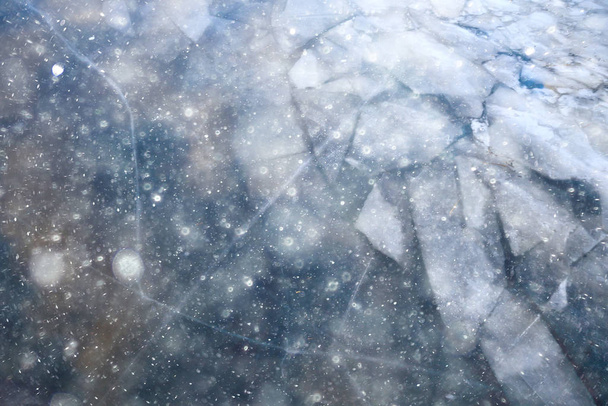 snow ice background, abstract winter seasonal background, white snowflakes blizzard on ice overlay background - Foto, imagen