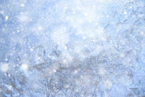 snow ice background, abstract winter seasonal background, white snowflakes blizzard on ice overlay background - Fotografie, Obrázek