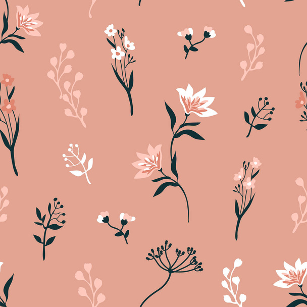 Seamless print with lilies and wildflowers.  - Vector, afbeelding