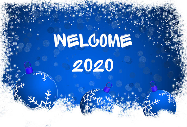 クリスマスボールと青のクリスマスの背景。2020年の色 - 写真・画像
