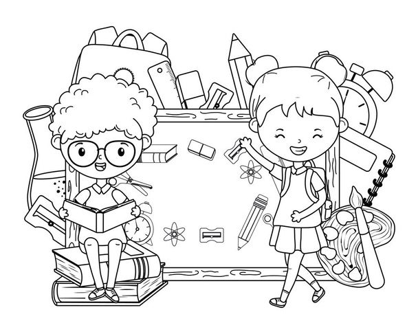 Хлопчик і дівчинка шкільного дизайну
 - Вектор, зображення