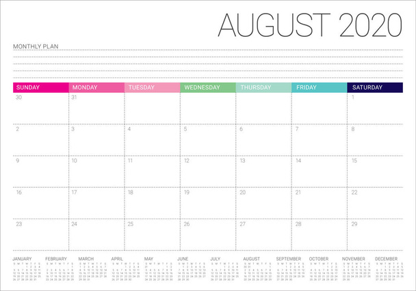 Agosto 2020 scrivania illustrazione vettoriale calendario
 - Vettoriali, immagini