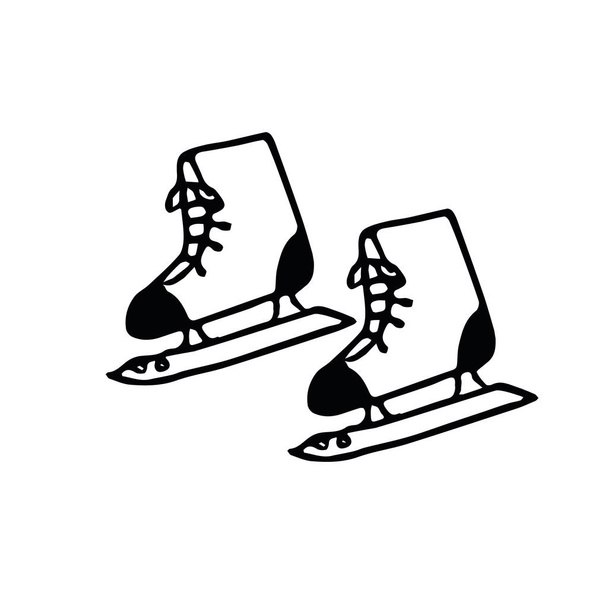 um par de patins de hóquei em um estilo escandinavo desenhado à mão. sapatos para esportes de inverno
. - Vetor, Imagem