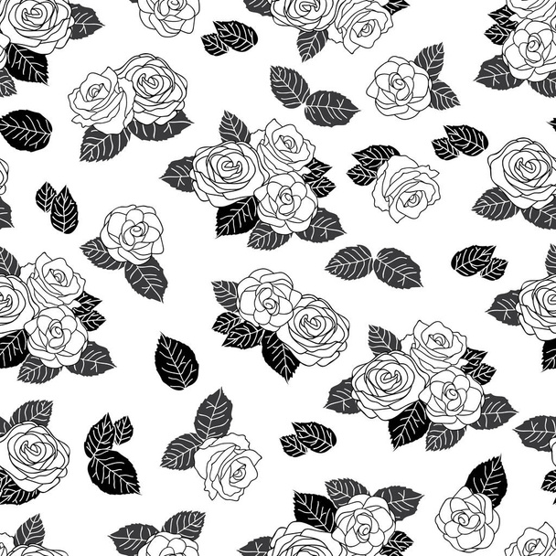vector repeat pattern with black and white roses - Διάνυσμα, εικόνα