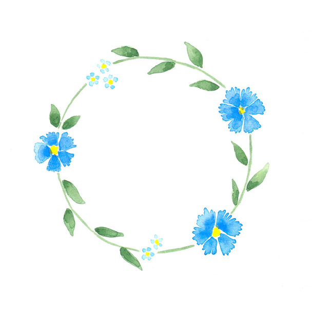 handgezeichneter quadratischer Rahmen mit Wiesenblumen und Kräutern auf weißem Hintergrund. Design für Karten, Einladungen, Flyer.  - Foto, Bild