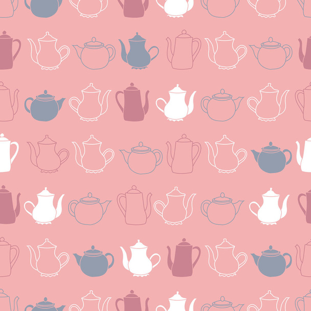 かわいいティーポットピンクの背景を持つベクトルパターン - ベクター画像
