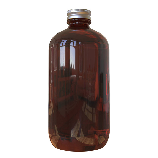 Amber glazen flessen met witte metalen dop, 3d rendering - Foto, afbeelding