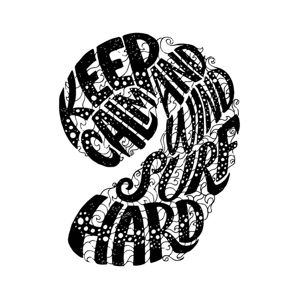 Keep Calm and Windsurf Hard. Hand lettering apparel t shirt print design, typographic composition phrase quote poster. Background with lettering. - Vecteur, image