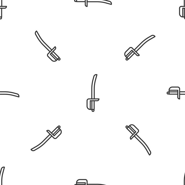 Ligne grise Icône épée pirate isolé motif sans couture sur fond blanc. Signature Sabre. Illustration vectorielle
 - Vecteur, image