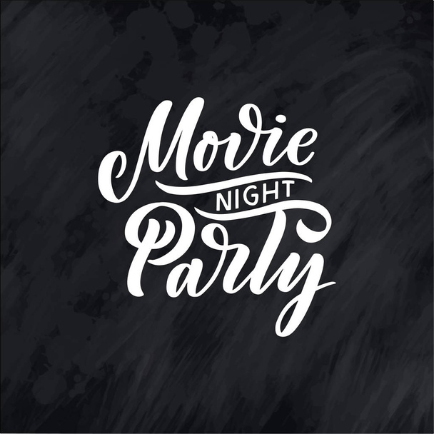 Movie Party lettering in calligraphy style on white background. Graphic design illustration. Hand drawing slogan. Template for Online Cinema. Vector illustration - Vector, Image