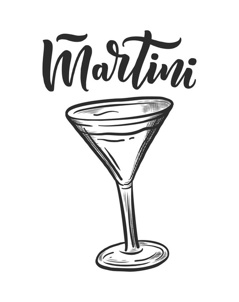 Lettering name of cocktail with glass. Template for card banner and poster for bar menu and restaurant. Vector illustration - Διάνυσμα, εικόνα