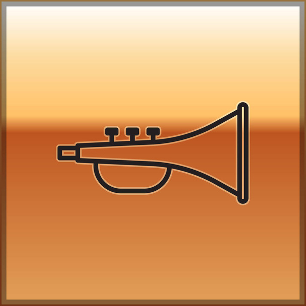 Black line Musical instrument trumpet icon isolated on gold background. Vector Illustration - Vector, Image