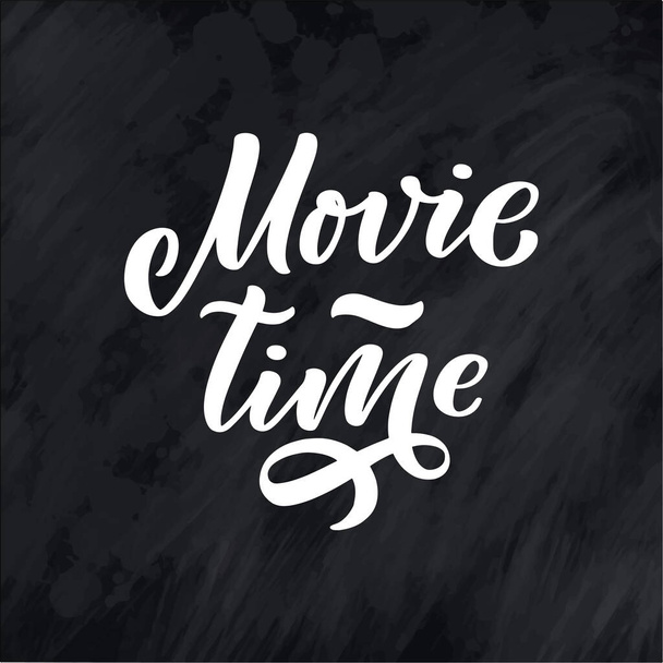 Movie Time lettering in calligraphy style on white background. Graphic design illustration. Hand drawing slogan. Template for Online Cinema. Vector illustration - Διάνυσμα, εικόνα