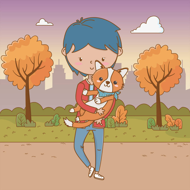 Niño con diseño de dibujos animados para perros
 - Vector, imagen
