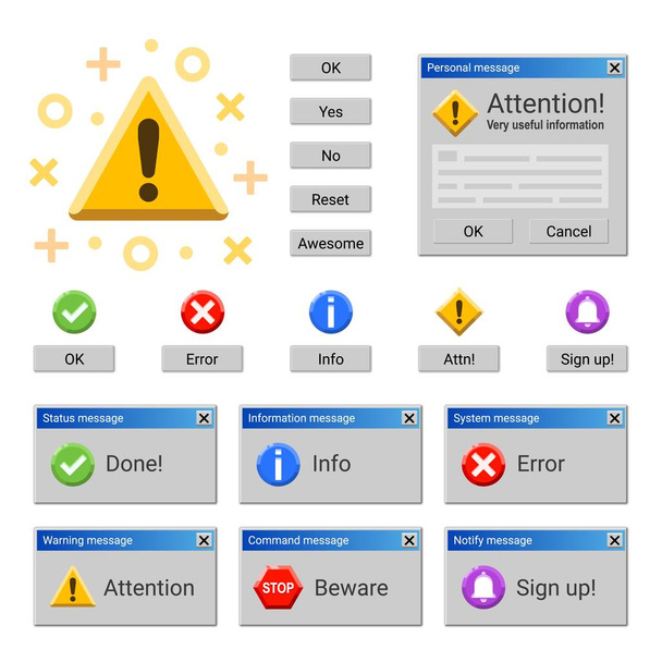 System warning and attention messages and notices - Vector, Image