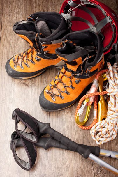 Hiking boots with trekking poles - Zdjęcie, obraz