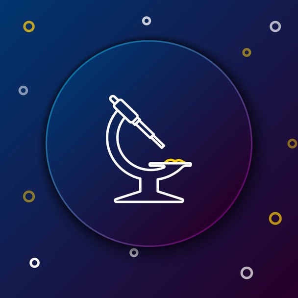 White and yellow line Microscope icon isolated on dark blue background. Chemistry, pharmaceutical instrument, microbiology magnifying tool. Colorful outline concept. Vector Illustration - Vektör, Görsel