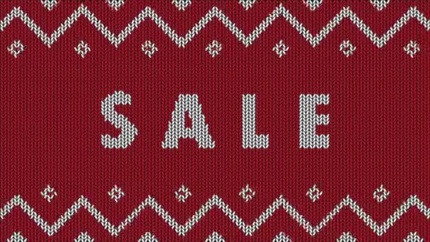Animated screensaver about winter sale. New year and Christmas discounts. Background of knitted red fabric with white patterns. Looped footage. Motion design.4K. - Footage, Video