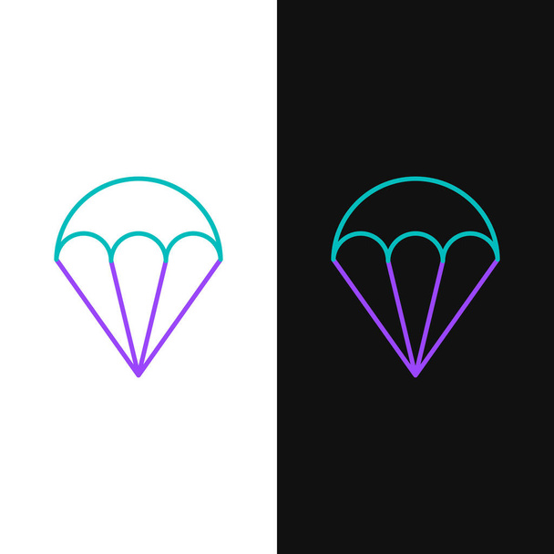 Green and purple line Parachute icon isolated on white and black background. Extreme sport. Sport equipment.  Vector Illustration - Vector, Image