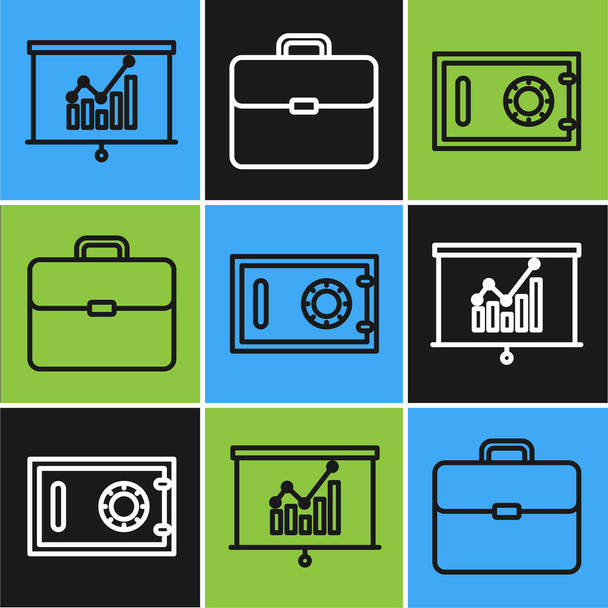 Set line Board with graph chart, Safe and Briefcase icon. Vector - Vector, Image