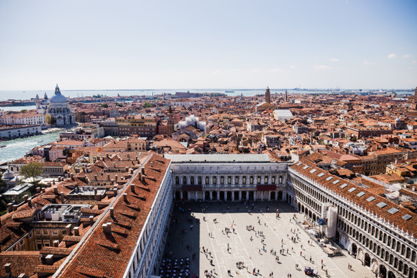 high angle view of Piazza San Marco and ancient buildings in Venice, Italy  - Photo, Image
