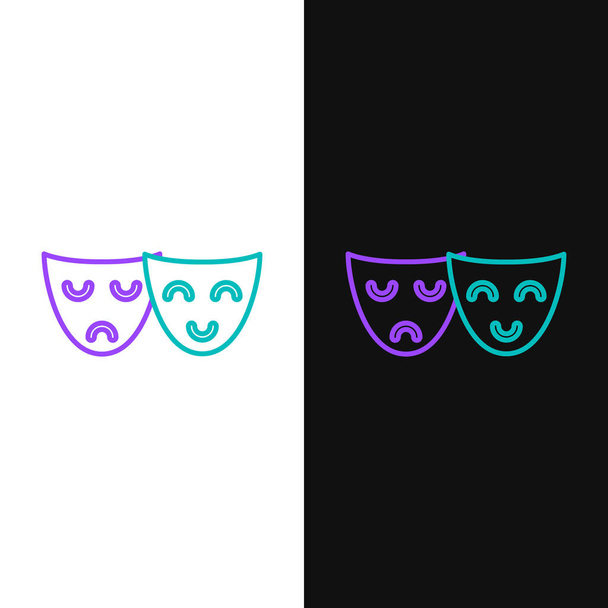 Línea verde y púrpura Comedia y tragedia máscaras teatrales icono aislado sobre fondo blanco y negro. Ilustración vectorial
 - Vector, imagen