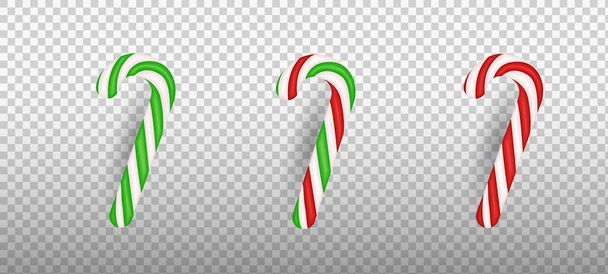 Realistic Christmas candy cane isolated on transparent background. - Vector, Image