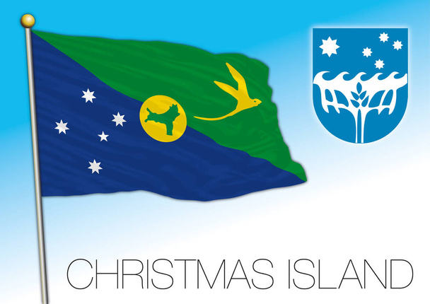 Území Vánočního ostrova, vlajka australského vnějšího území a erb, vektorová ilustrace - Vektor, obrázek