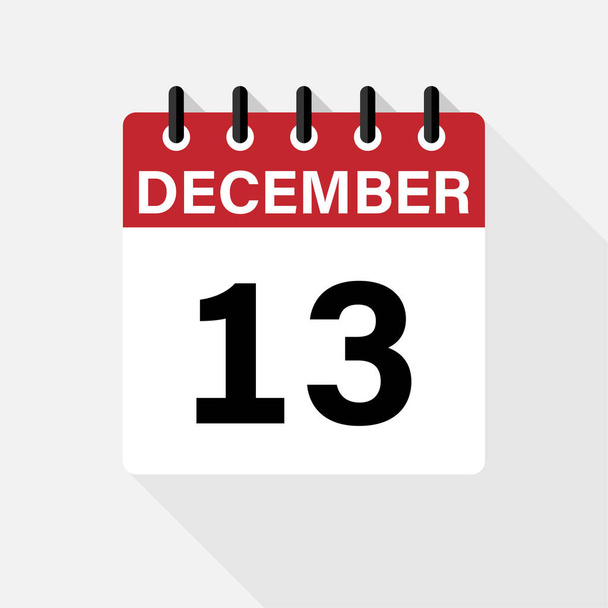 December - Calendar Icon. Calendar Icon with shadow. Flat style. Date, day and month. - Vector, Image