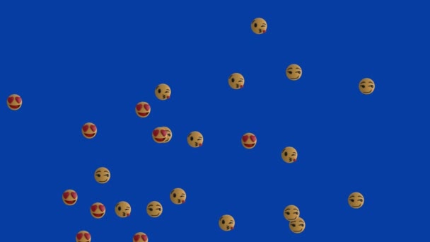 Animation of group of emoji icons flying up on blue background - Felvétel, videó