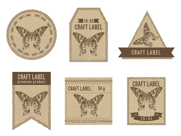 Étiquettes artisanales design vintage avec illustration d'urania rhipheus
 - Vecteur, image