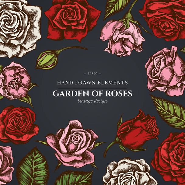 Floral σχεδιασμός σε σκούρο φόντο με τριαντάφυλλα - Διάνυσμα, εικόνα