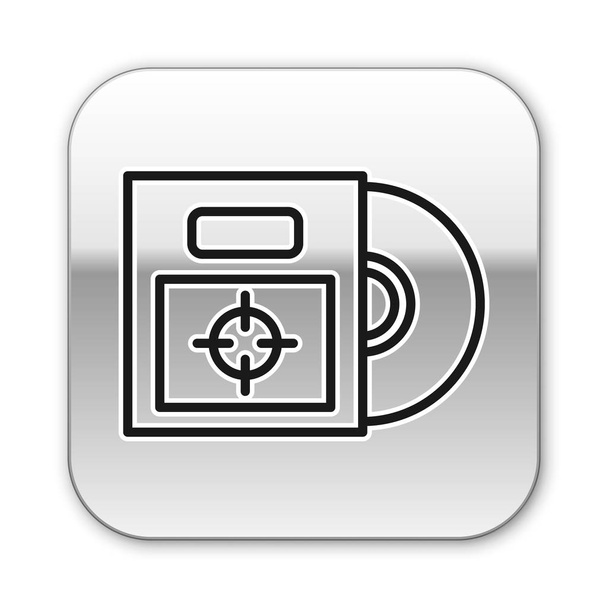 CD de línea negra o disco DVD en icono de caja aislado sobre fondo blanco. Signo de disco compacto. Botón cuadrado plateado. Ilustración vectorial
 - Vector, imagen