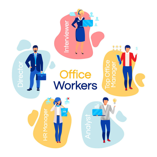 Office workers flat concept icons set. Company employees sticker - Διάνυσμα, εικόνα