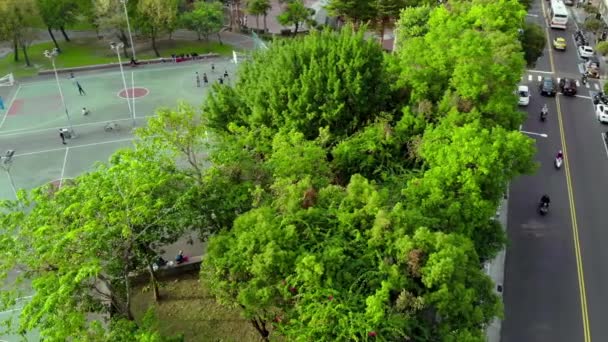 Aerial shot of basketball court in Yonghe No. 4 Park in Taipei City Park, Taiwan - Video, Çekim