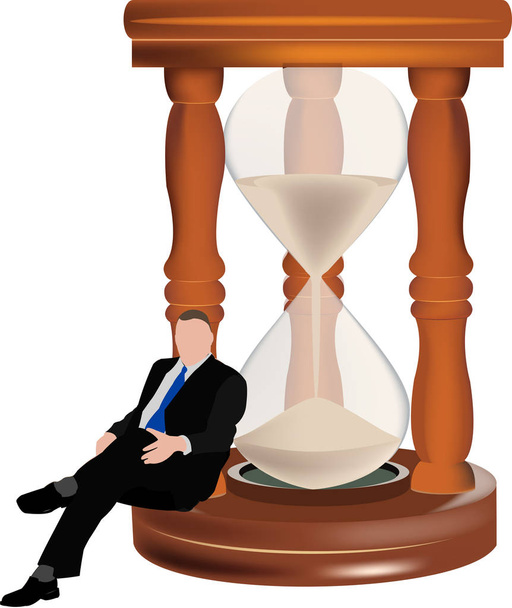sand hourglass with waiting person sitting next to it - Vector, Image