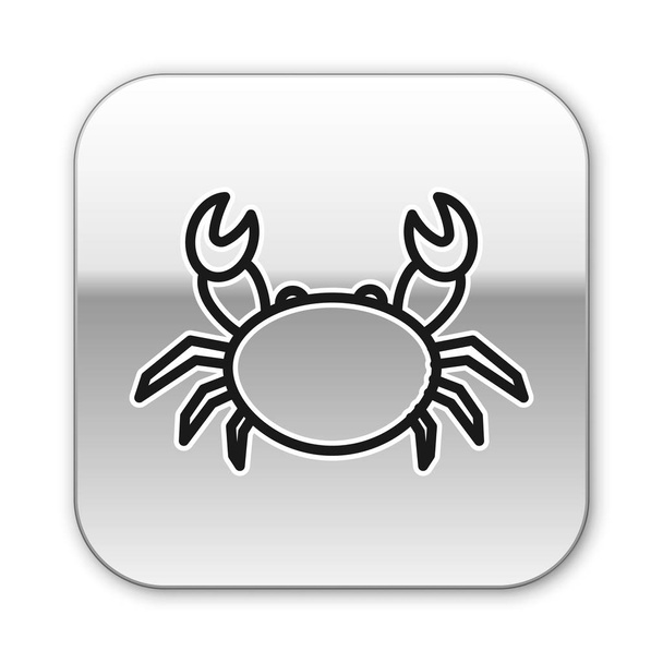 Black line Crab icon isolated on white background. Silver square button. Vector Illustration - Vector, Image