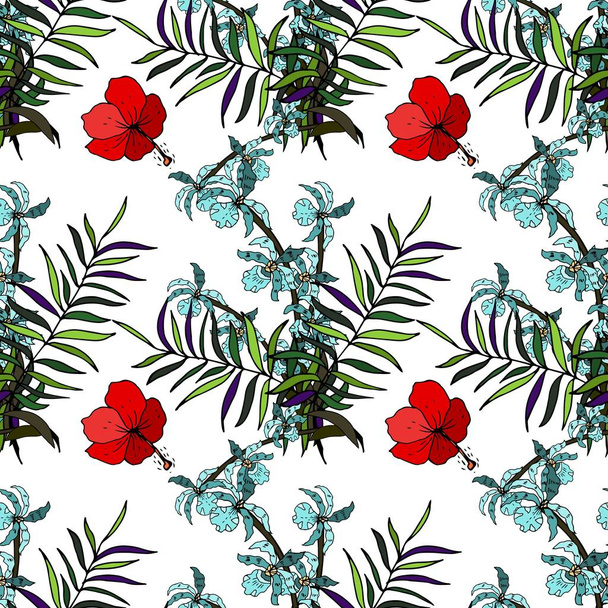 Naadloze patroon illustratie van exotische bloemen geïsoleerd op witte achtergrond - Vector, afbeelding