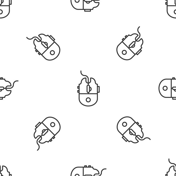 Γκρίζα γραμμή Ποντίκι υπολογιστή εικονίδιο παιχνιδιού απομονωμένη αδιάλειπτη μοτίβο σε λευκό φόντο. Οπτικό με σύμβολο τροχού. Εικονογράφηση διανύσματος - Διάνυσμα, εικόνα