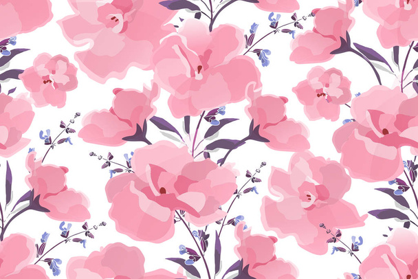 Art floral vector seamless pattern. Violet flowers - Διάνυσμα, εικόνα