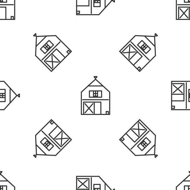 Línea gris Farm House icono de concepto aislado patrón sin costura sobre fondo blanco. Granja rústica paisaje. Ilustración vectorial
 - Vector, imagen